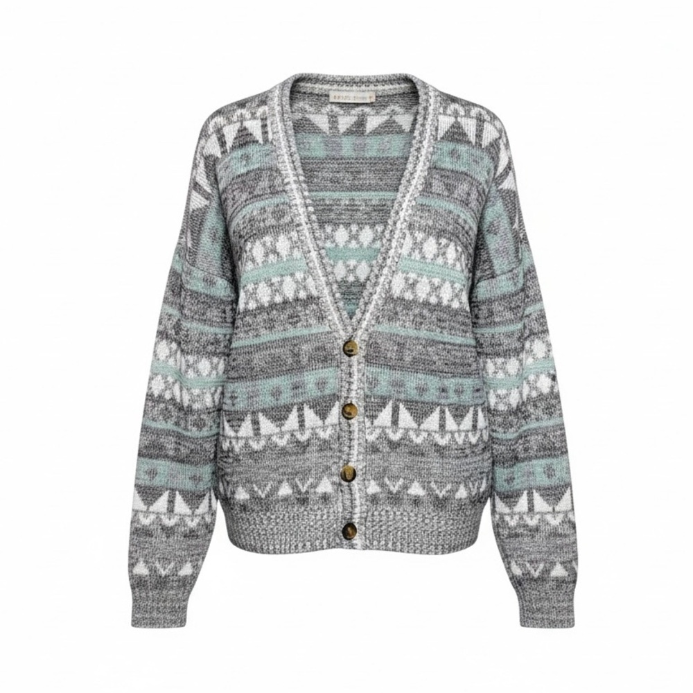 Women’s Vintage 90s Grandpa Sweater Cardigan Oversized Geometric Button Down XL